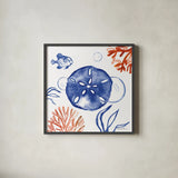 Coastal Jewels IV by Farida Zaman. Shown in a sleek black glass frame for a contemporary gallery look. Available as an archival giclee rolled canvas, fine art paper, or poster print. SKU 35782a.