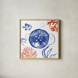 Coastal Jewels IV by Farida Zaman. Shown in a natural wood glass frame for a timeless modern aesthetic. Available as an archival giclee rolled canvas, fine art paper, or poster print. SKU 35782a.