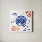Coastal Jewels IV by Farida Zaman. Shown in a crisp white glass frame for a clean and minimalist style. Available as an archival giclee rolled canvas, fine art paper, or poster print. SKU 35782a.