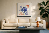 Coastal Jewels IV by Farida Zaman. Displayed in a glass frame with matte in a clean modern living room. Available as an archival giclee rolled canvas, fine art paper, or poster print. SKU 35782a.