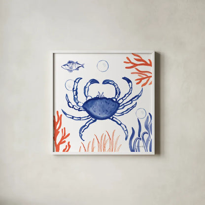 Coastal Jewels V by Farida Zaman. Shown in a crisp white glass frame for a clean and minimalist style. Available as an archival giclee rolled canvas, fine art paper, or poster print. SKU 35783a.