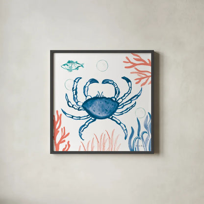 Coastal Jewels V Bright by Farida Zaman. Shown in a sleek black glass frame for a contemporary gallery look. Available as an archival giclee rolled canvas, fine art paper, or poster print. SKU 73327a.