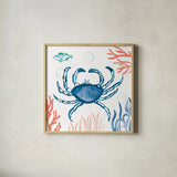 Coastal Jewels V Bright by Farida Zaman. Shown in a natural wood glass frame for a timeless modern aesthetic. Available as an archival giclee rolled canvas, fine art paper, or poster print. SKU 73327a.