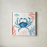 Coastal Jewels V Bright by Farida Zaman. Shown in a crisp white glass frame for a clean and minimalist style. Available as an archival giclee rolled canvas, fine art paper, or poster print. SKU 73327a.