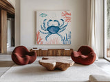 Coastal Jewels V Bright by Farida Zaman. Shown as extra-large giant wall art in a modern living room. Available as an archival giclee rolled canvas, fine art paper, or poster print. SKU 73327a.