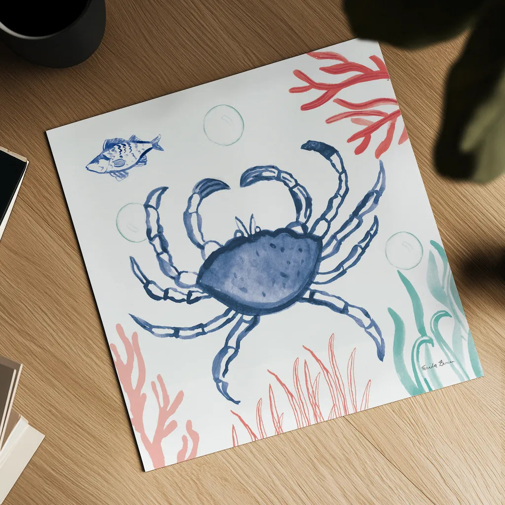 Coastal Jewels V Coral Cove by Farida Zaman. Shown as a detailed flat fine art print, highlighting archival giclee quality. Available as an archival giclee rolled canvas, fine art paper, or poster print. SKU 55927a.