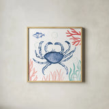 Coastal Jewels V Coral Cove by Farida Zaman. Shown in a natural wood glass frame for a timeless modern aesthetic. Available as an archival giclee rolled canvas, fine art paper, or poster print. SKU 55927a.