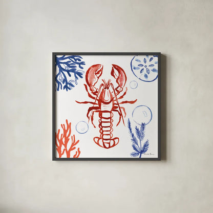 Coastal Jewels VI by Farida Zaman. Shown in a sleek black glass frame for a contemporary gallery look. Available as an archival giclee rolled canvas, fine art paper, or poster print. SKU 35784a.