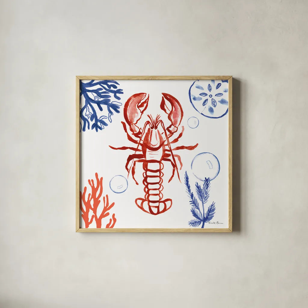 Coastal Jewels VI by Farida Zaman. Shown in a natural wood glass frame for a timeless modern aesthetic. Available as an archival giclee rolled canvas, fine art paper, or poster print. SKU 35784a.