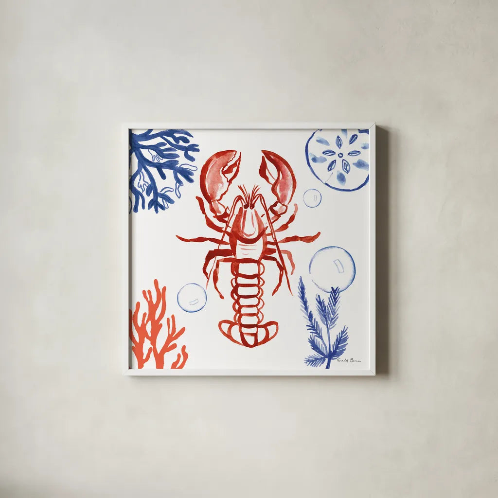 Coastal Jewels VI by Farida Zaman. Shown in a crisp white glass frame for a clean and minimalist style. Available as an archival giclee rolled canvas, fine art paper, or poster print. SKU 35784a.