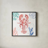 Coastal Jewels VI Coral Cove by Farida Zaman. Shown in a sleek black glass frame for a contemporary gallery look. Available as an archival giclee rolled canvas, fine art paper, or poster print. SKU 55928a.