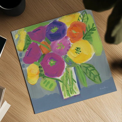 Colorful Bouquet by Farida Zaman. Shown as a detailed flat fine art print, highlighting archival giclee quality. Available as an archival giclee rolled canvas, fine art paper, or poster print. SKU 96316a.
