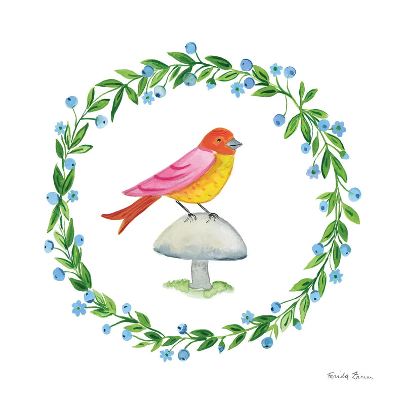 Cottage Birds I by Farida Zaman. SKU 82868a. Archival Giclee Fine art print for wall decor.