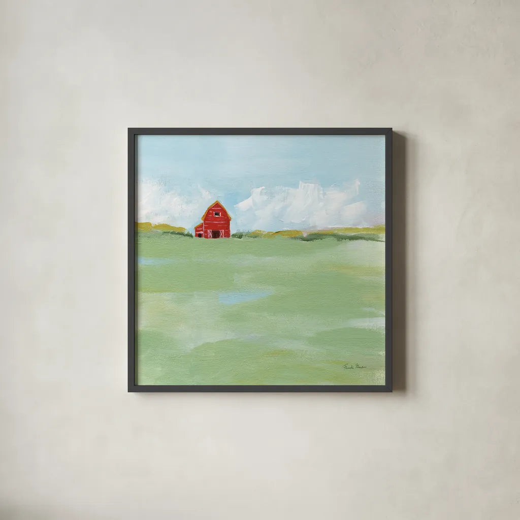 Country Feel by Farida Zaman. Shown in a sleek black glass frame for a contemporary gallery look. Available as an archival giclee rolled canvas, fine art paper, or poster print. SKU 56265a.