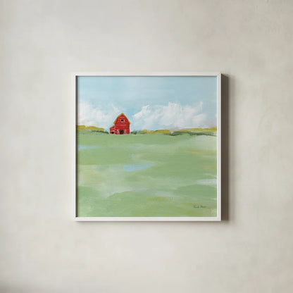 Country Feel by Farida Zaman. Shown in a crisp white glass frame for a clean and minimalist style. Available as an archival giclee rolled canvas, fine art paper, or poster print. SKU 56265a.
