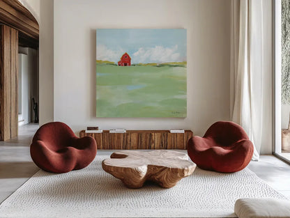 Country Feel by Farida Zaman. Shown as extra-large giant wall art in a modern living room. Available as an archival giclee rolled canvas, fine art paper, or poster print. SKU 56265a.
