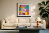 Create a Bright Life by Farida Zaman. Displayed in a glass frame with matte in a clean modern living room. Available as an archival giclee rolled canvas, fine art paper, or poster print. SKU 58411a.
