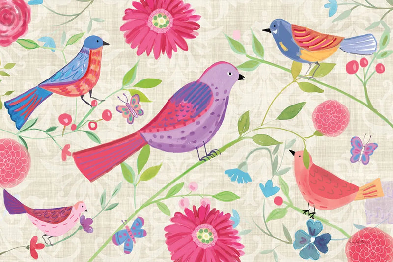 Damask Floral and Bird I by Farida Zaman. SKU 33107i. Archival Giclee Fine art print for wall decor.