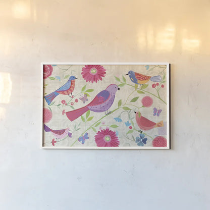 Damask Floral and Bird I by Farida Zaman. shown as a paper print in a white frame. Available as a archival giclee rolled canvas, fine art paper, or poster print. SKU 33107i.