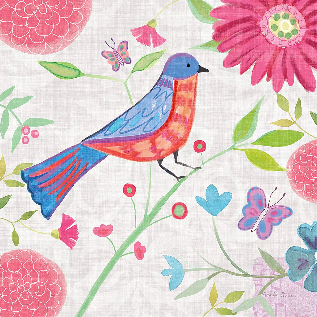 Damask Floral and Bird II v2 by Farida Zaman. SKU 34044a. Archival Giclee Fine art print for wall decor.