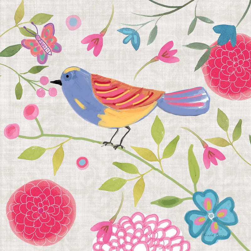 Damask Floral and Bird III by Farida Zaman. SKU 33109a. Archival Giclee Fine art print for wall decor.