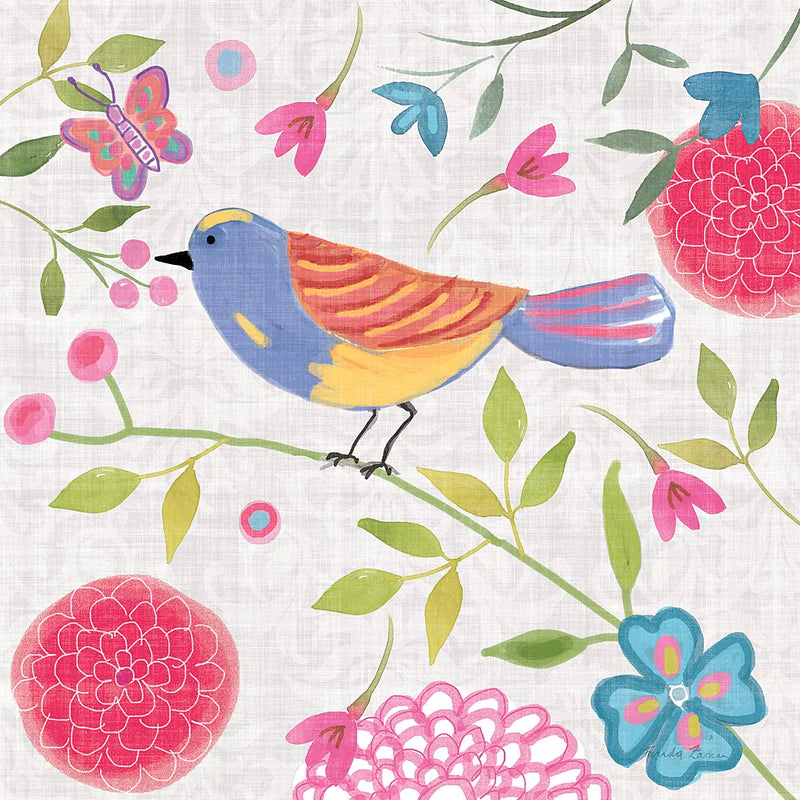 Damask Floral and Bird III v2 by Farida Zaman. SKU 34045a. Archival Giclee Fine art print for wall decor.