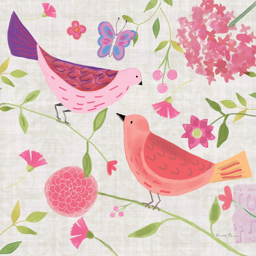 Damask Floral and Bird IV by Farida Zaman. SKU 33110a. Archival Giclee Fine art print for wall decor.