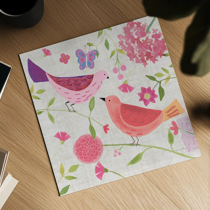 Damask Floral and Bird IV by Farida Zaman. Shown as a detailed flat fine art print, highlighting archival giclee quality. Available as an archival giclee rolled canvas, fine art paper, or poster print. SKU 33110a.