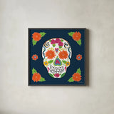 Day of the Dead I by Farida Zaman. Shown in a sleek black glass frame for a contemporary gallery look. Available as an archival giclee rolled canvas, fine art paper, or poster print. SKU 37968a.