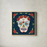 Day of the Dead III by Farida Zaman. Shown in a natural wood glass frame for a timeless modern aesthetic. Available as an archival giclee rolled canvas, fine art paper, or poster print. SKU 37970a.