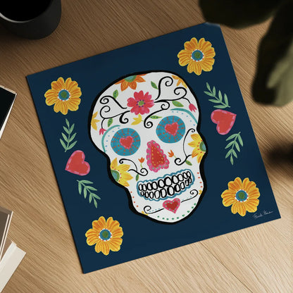 Day of the Dead IV by Farida Zaman. Shown as a detailed flat fine art print, highlighting archival giclee quality. Available as an archival giclee rolled canvas, fine art paper, or poster print. SKU 37971a.