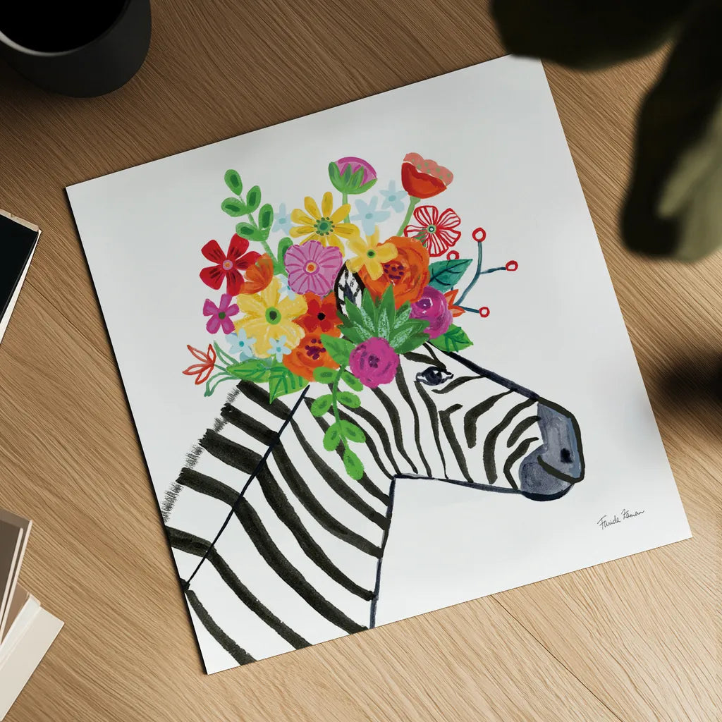 Decorative Animals I by Farida Zaman. Shown as a detailed flat fine art print, highlighting archival giclee quality. Available as an archival giclee rolled canvas, fine art paper, or poster print. SKU 62752a.