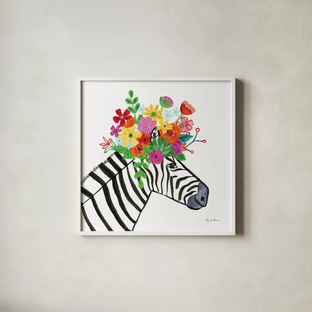 Decorative Animals I by Farida Zaman. Shown in a crisp white glass frame for a clean and minimalist style. Available as an archival giclee rolled canvas, fine art paper, or poster print. SKU 62752a.