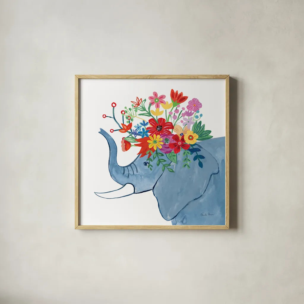 Decorative Animals II by Farida Zaman. Shown in a natural wood glass frame for a timeless modern aesthetic. Available as an archival giclee rolled canvas, fine art paper, or poster print. SKU 62753a.