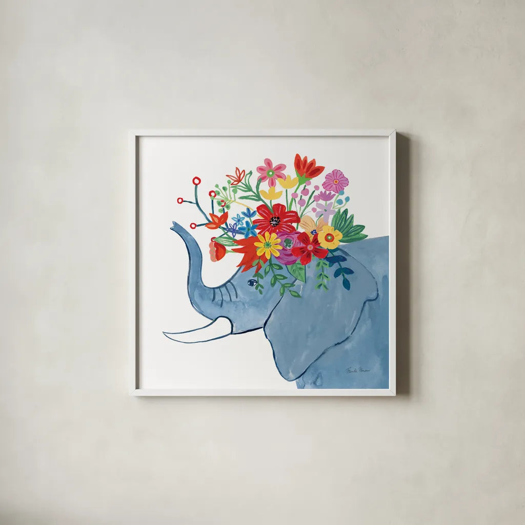 Decorative Animals II by Farida Zaman. Shown in a crisp white glass frame for a clean and minimalist style. Available as an archival giclee rolled canvas, fine art paper, or poster print. SKU 62753a.