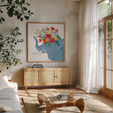 Decorative Animals II by Farida Zaman. Shown in a natural wood frame in a cozy modern living room. Available as an archival giclee rolled canvas, fine art paper, or poster print. SKU 62753a.
