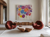 Delicate Flair I Pastel by Farida Zaman. Shown as extra-large giant wall art in a modern living room. Available as an archival giclee rolled canvas, fine art paper, or poster print. SKU 42905a.