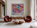 Delicate Flair II by Farida Zaman. Shown as extra-large giant wall art in a modern living room. Available as an archival giclee rolled canvas, fine art paper, or poster print. SKU 38700a.