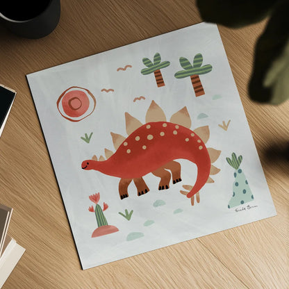 Dino Fun II by Farida Zaman. Shown as a detailed flat fine art print, highlighting archival giclee quality. Available as an archival giclee rolled canvas, fine art paper, or poster print. SKU 90108a.