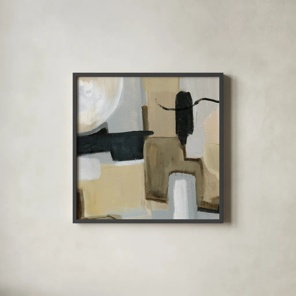 Earthy Abstract I Flipped by Farida Zaman. Shown in a sleek black glass frame for a contemporary gallery look. Available as an archival giclee rolled canvas, fine art paper, or poster print. SKU 67341a.