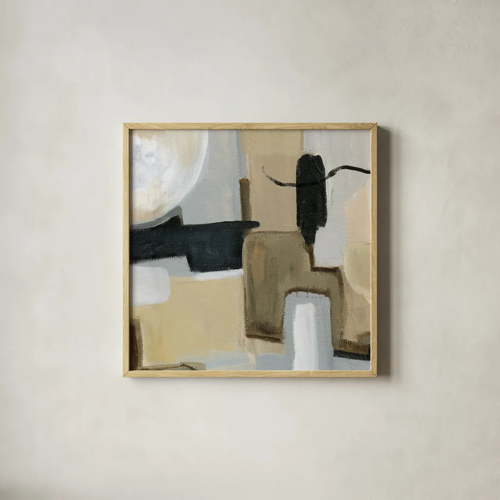 Earthy Abstract I Flipped by Farida Zaman. Shown in a natural wood glass frame for a timeless modern aesthetic. Available as an archival giclee rolled canvas, fine art paper, or poster print. SKU 67341a.
