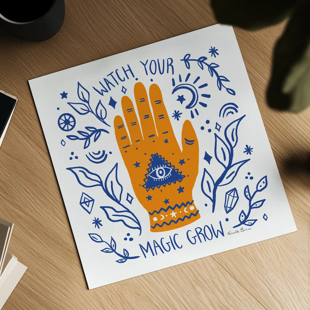 Everyday Mystic I by Farida Zaman. Shown as a detailed flat fine art print, highlighting archival giclee quality. Available as an archival giclee rolled canvas, fine art paper, or poster print. SKU 85724a.