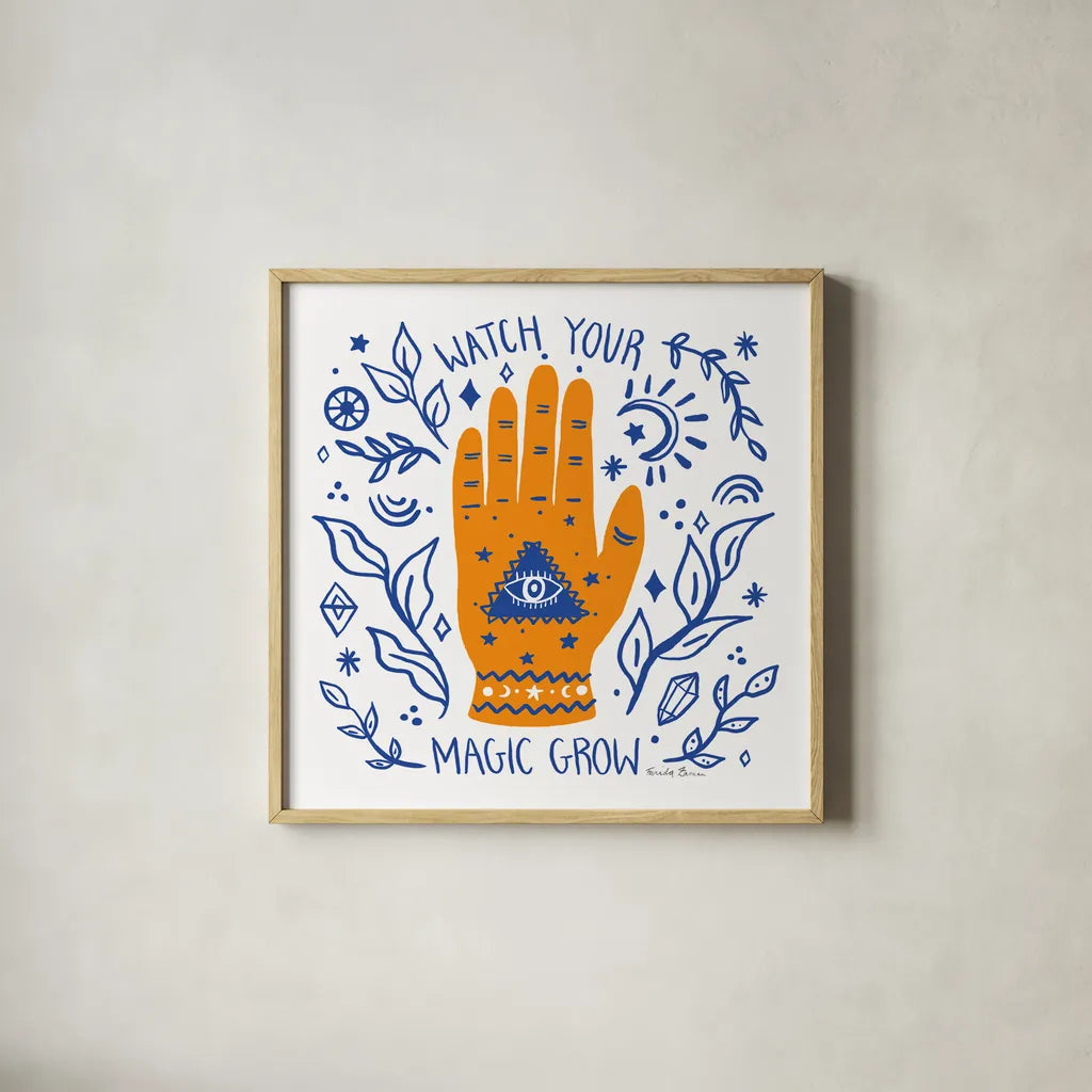 Everyday Mystic I by Farida Zaman. Shown in a natural wood glass frame for a timeless modern aesthetic. Available as an archival giclee rolled canvas, fine art paper, or poster print. SKU 85724a.