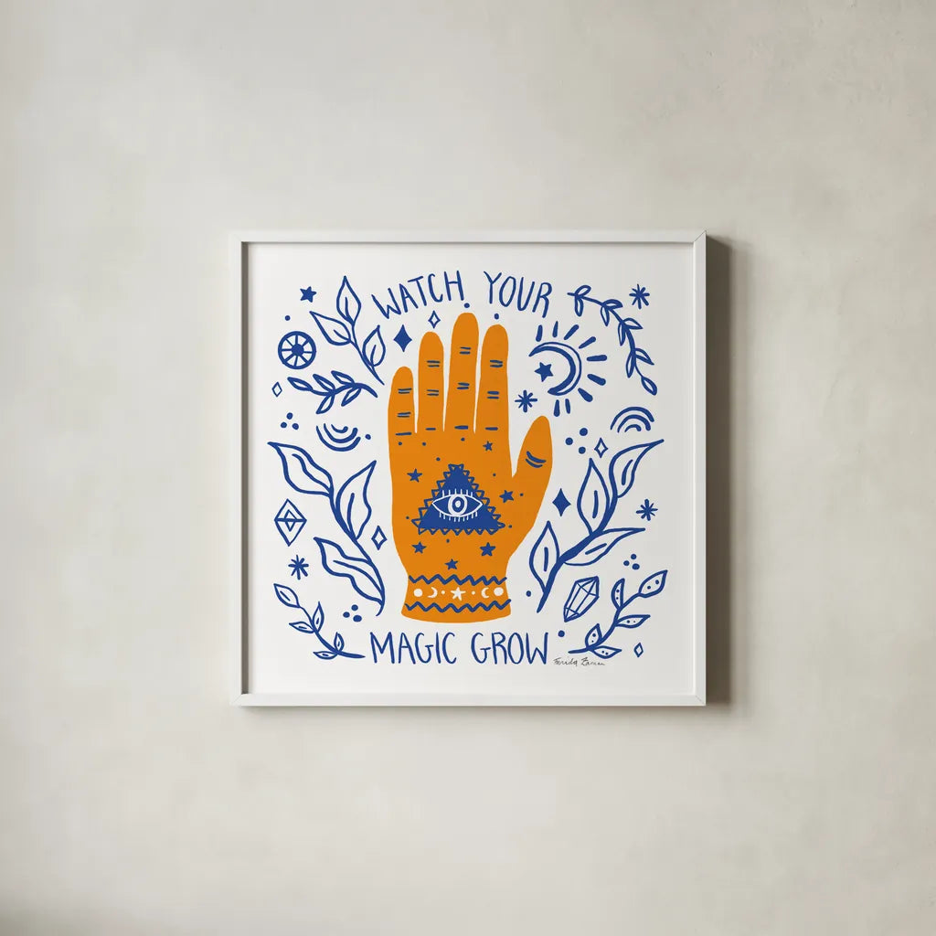 Everyday Mystic I by Farida Zaman. Shown in a crisp white glass frame for a clean and minimalist style. Available as an archival giclee rolled canvas, fine art paper, or poster print. SKU 85724a.