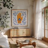 Everyday Mystic I by Farida Zaman. Shown in a natural wood frame in a cozy modern living room. Available as an archival giclee rolled canvas, fine art paper, or poster print. SKU 85724a.
