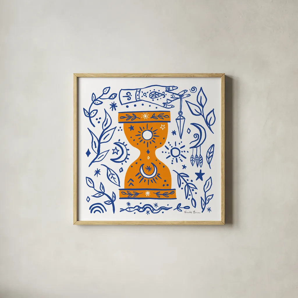 Everyday Mystic III by Farida Zaman. Shown in a natural wood glass frame for a timeless modern aesthetic. Available as an archival giclee rolled canvas, fine art paper, or poster print. SKU 85726a.