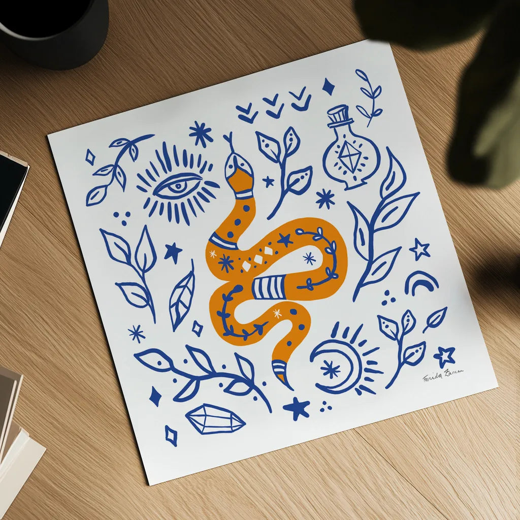 Everyday Mystic V by Farida Zaman. Shown as a detailed flat fine art print, highlighting archival giclee quality. Available as an archival giclee rolled canvas, fine art paper, or poster print. SKU 85728a.