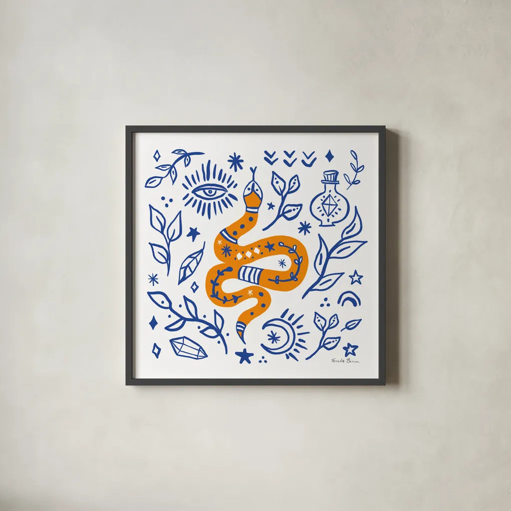 Everyday Mystic V by Farida Zaman. Shown in a sleek black glass frame for a contemporary gallery look. Available as an archival giclee rolled canvas, fine art paper, or poster print. SKU 85728a.