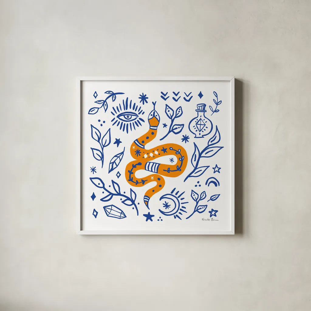 Everyday Mystic V by Farida Zaman. Shown in a crisp white glass frame for a clean and minimalist style. Available as an archival giclee rolled canvas, fine art paper, or poster print. SKU 85728a.