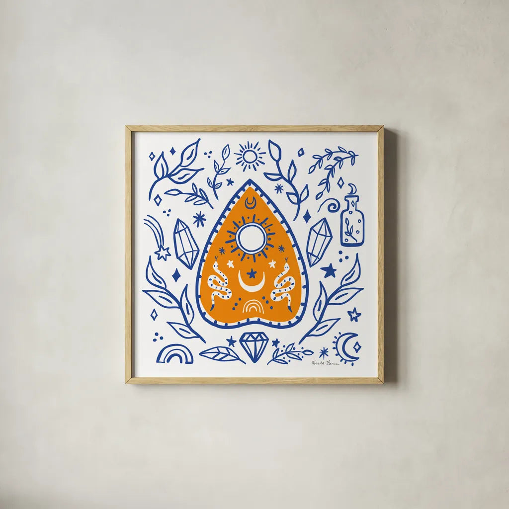 Everyday Mystic VI by Farida Zaman. Shown in a natural wood glass frame for a timeless modern aesthetic. Available as an archival giclee rolled canvas, fine art paper, or poster print. SKU 85729a.